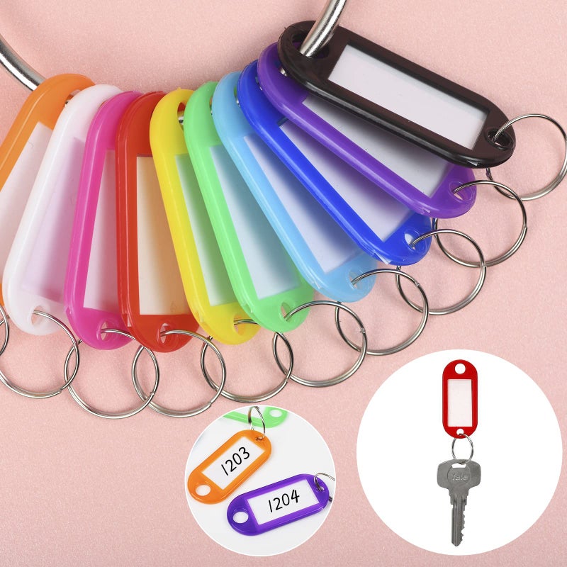 Simetufy Plastic Key Tags 220 Pcs, Key Labels with Ring and Label Window, Key Chain ID Tags, Key Identifiers for Name, Luggage 10 Colors - Image 3